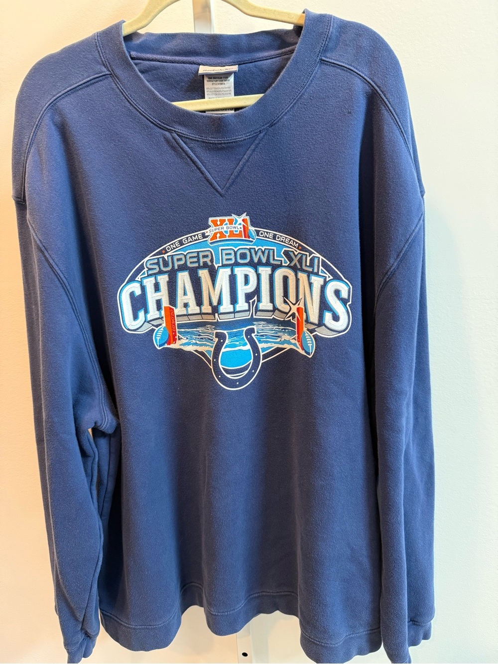 Reebok Navy Crewneck Super Bowl Champions Graphic Sweatshirt Men Size XXL